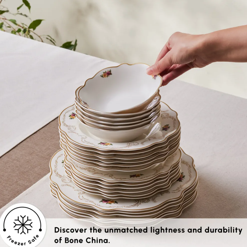 Karaca Forever Bone China Antique 24-Piece Dinner Set for 6 People, Multi
