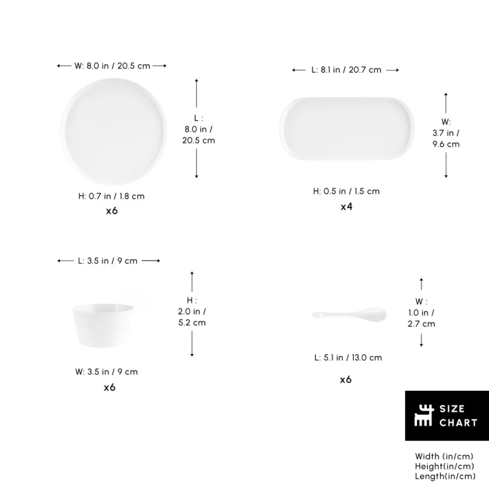 Karaca Forever Bone China Bomo 22-Piece Serveware Set for 6 People, White