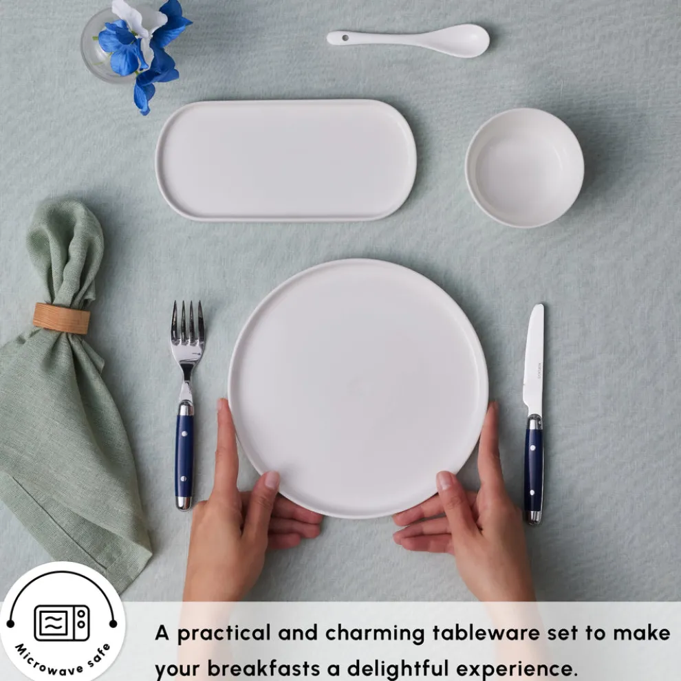 Karaca Forever Bone China Bomo 22-Piece Serveware Set for 6 People, White