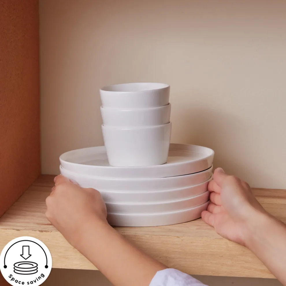 Karaca Forever Bone China Bomo 22-Piece Serveware Set for 6 People, White