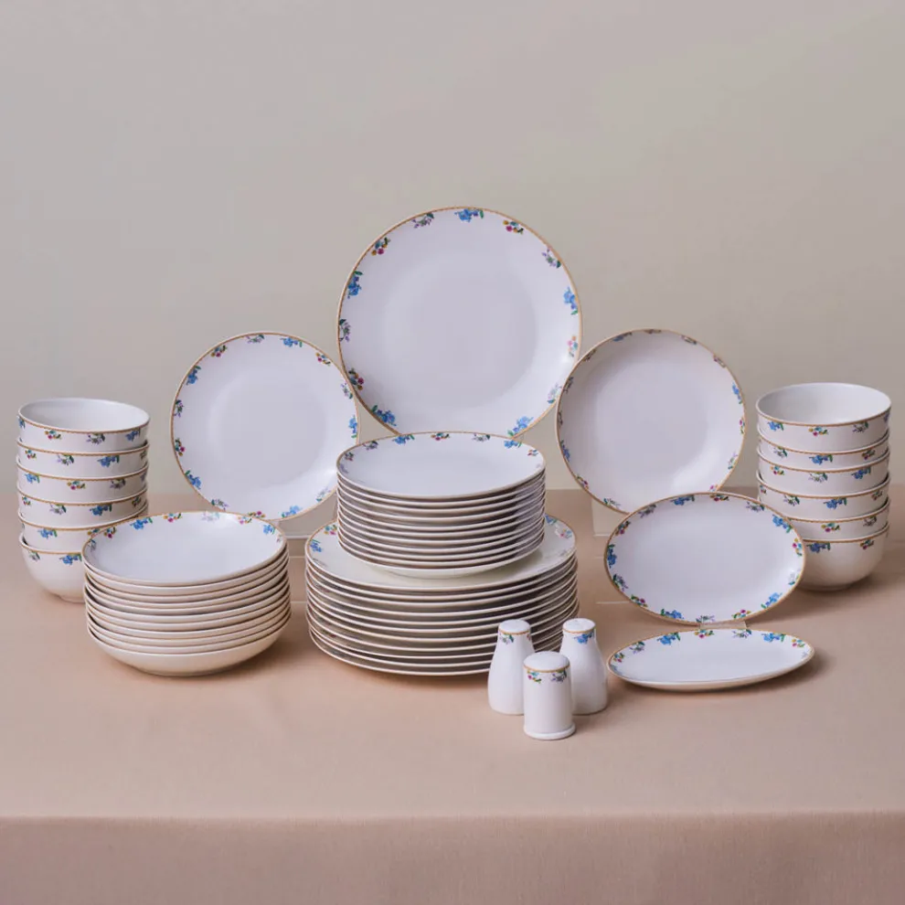 Karaca Forever Bone China New Brillo 53-Piece Dinner set for 12 People, Multi