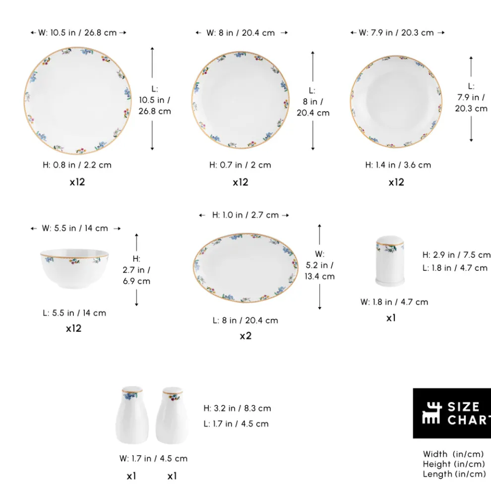 Karaca Forever Bone China New Brillo 53-Piece Dinner set for 12 People, Multi