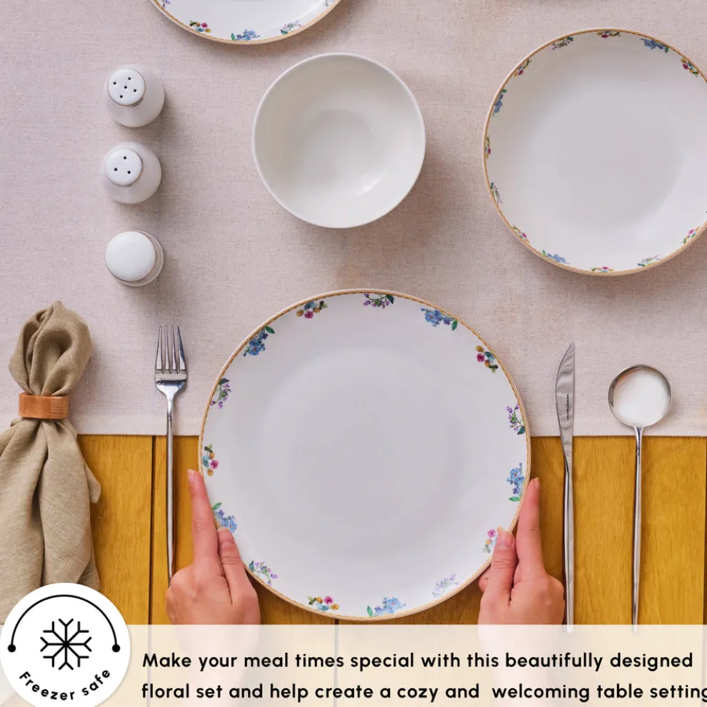 Karaca Forever Bone China New Brillo 53-Piece Dinner set for 12 People, Multi