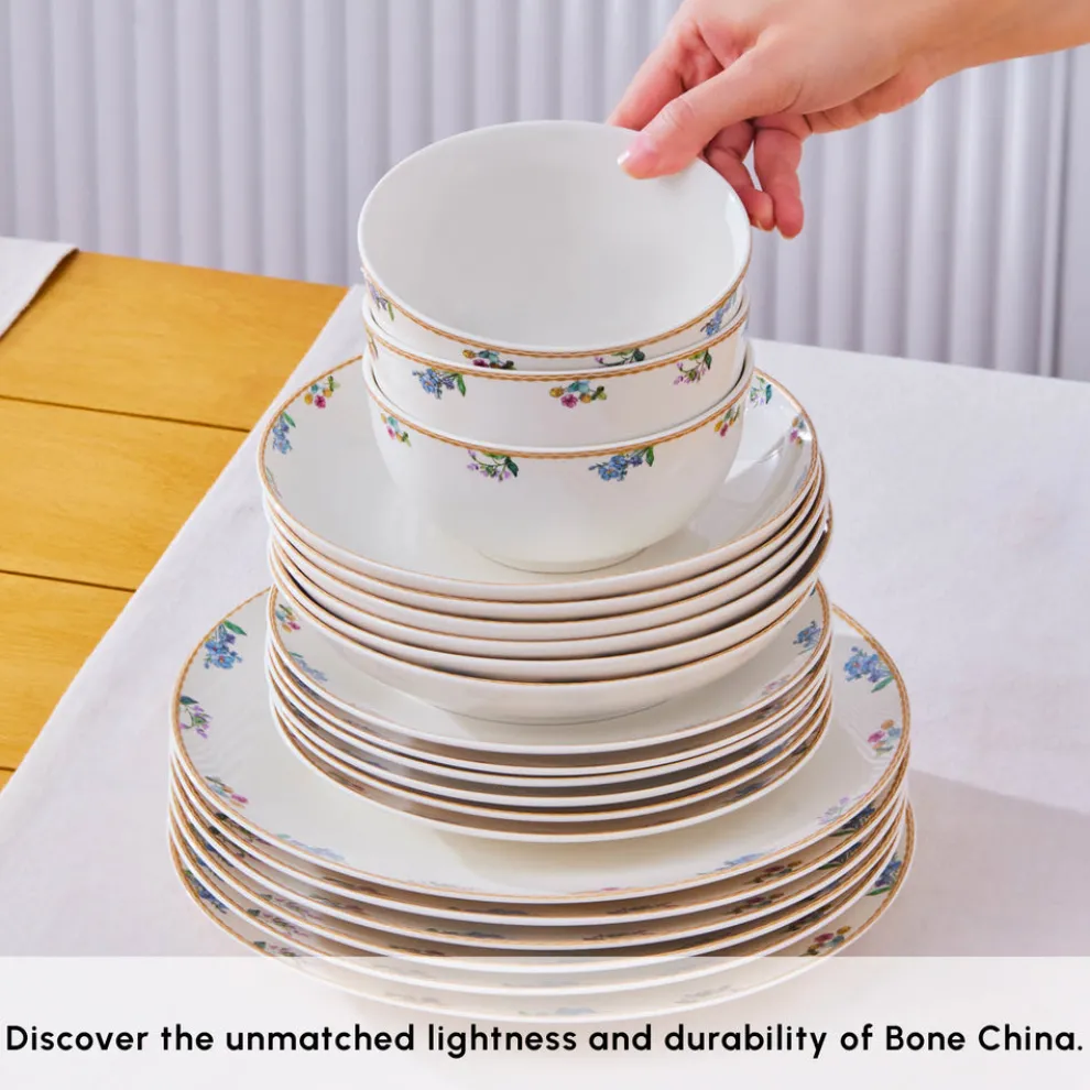 Karaca Forever Bone China New Brillo 53-Piece Dinner set for 12 People, Multi