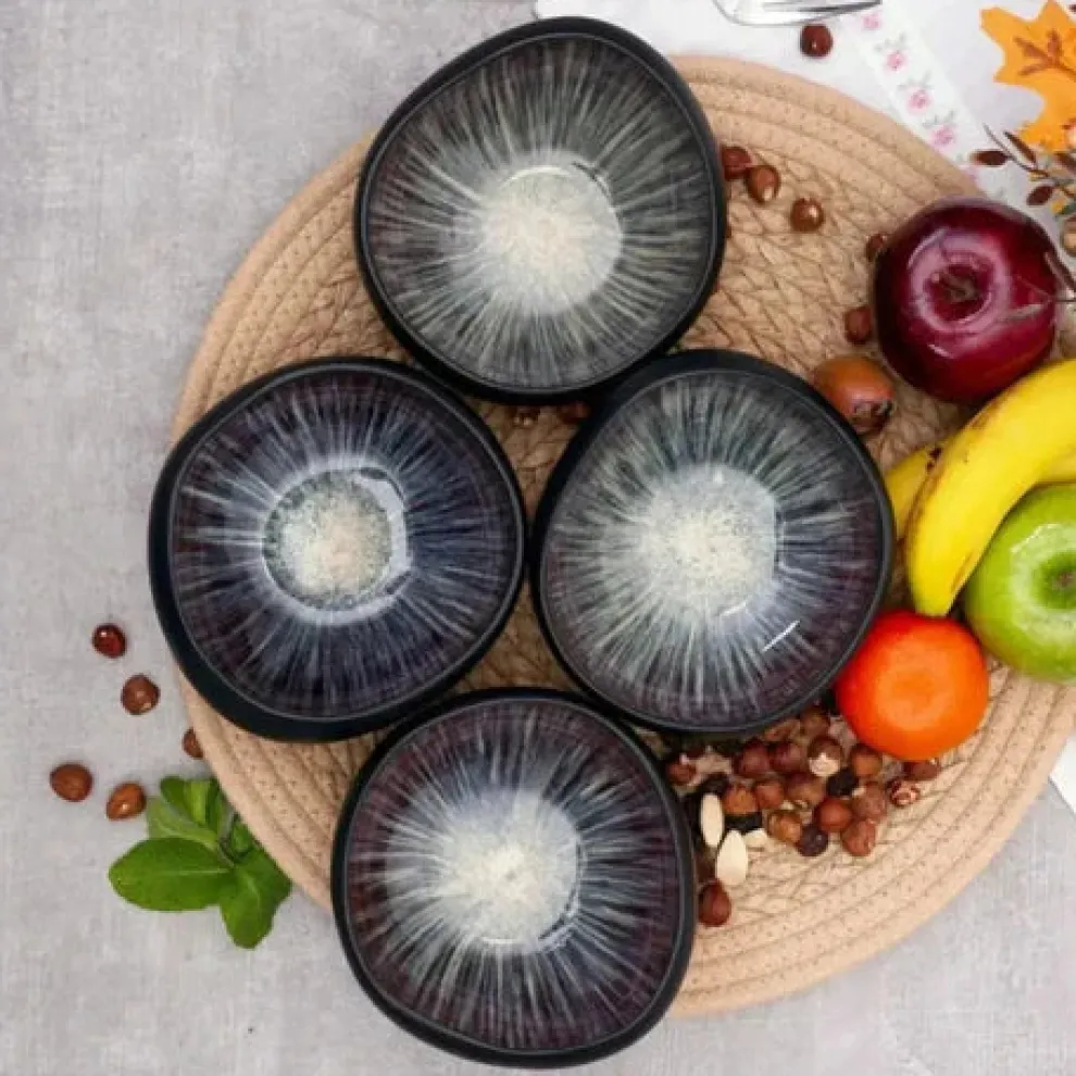 Karaca Galactic 4-Piece Reactive Glaze Bowl Set, Black