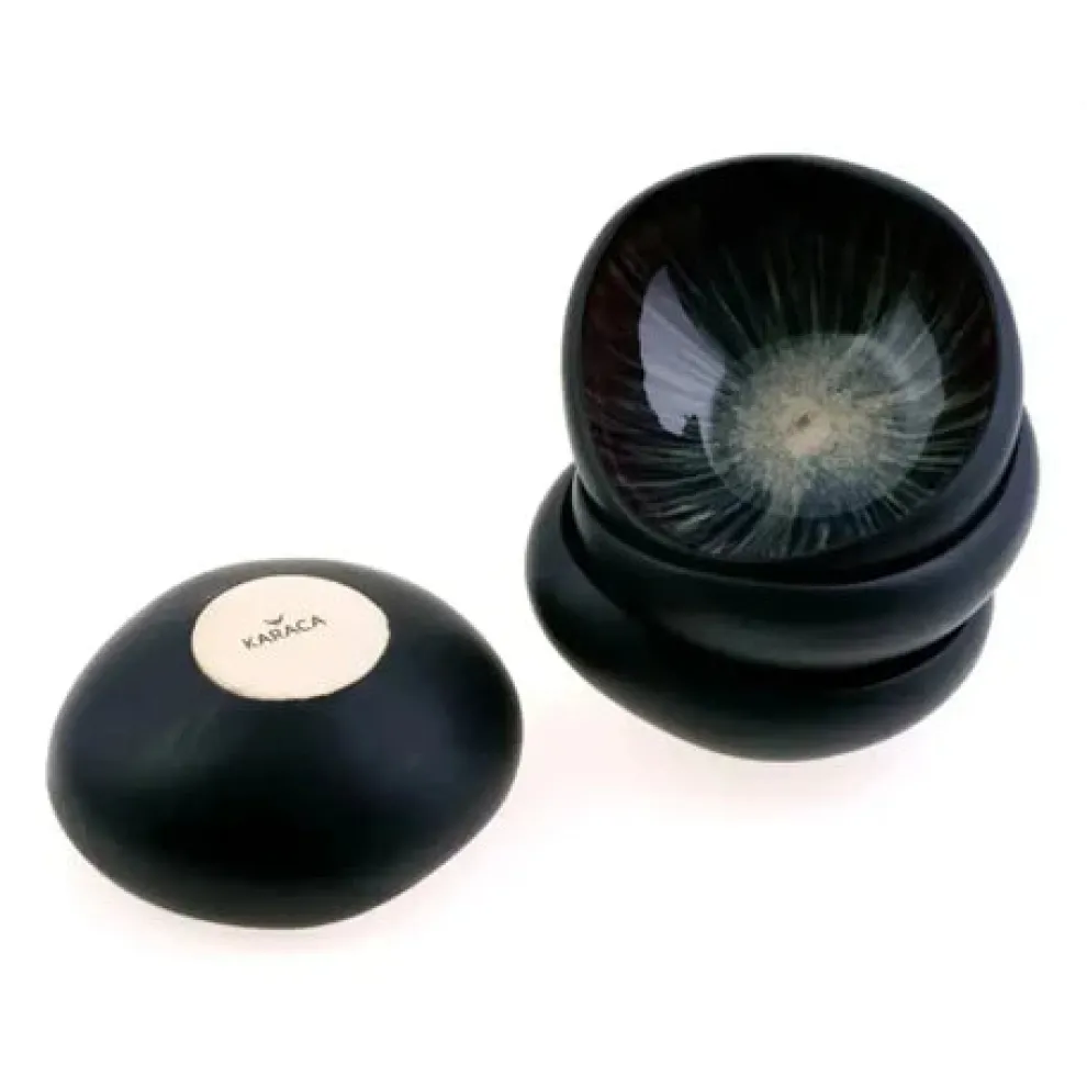 Karaca Galactic 4-Piece Reactive Glaze Bowl Set, Black