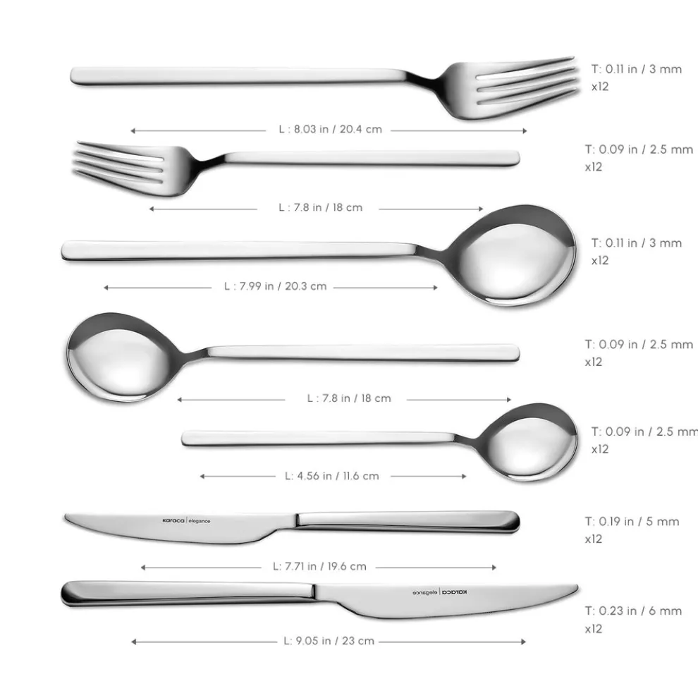 Karaca Gale 84-Piece Stainless Steel Cutlery Set for 12 People, Platin