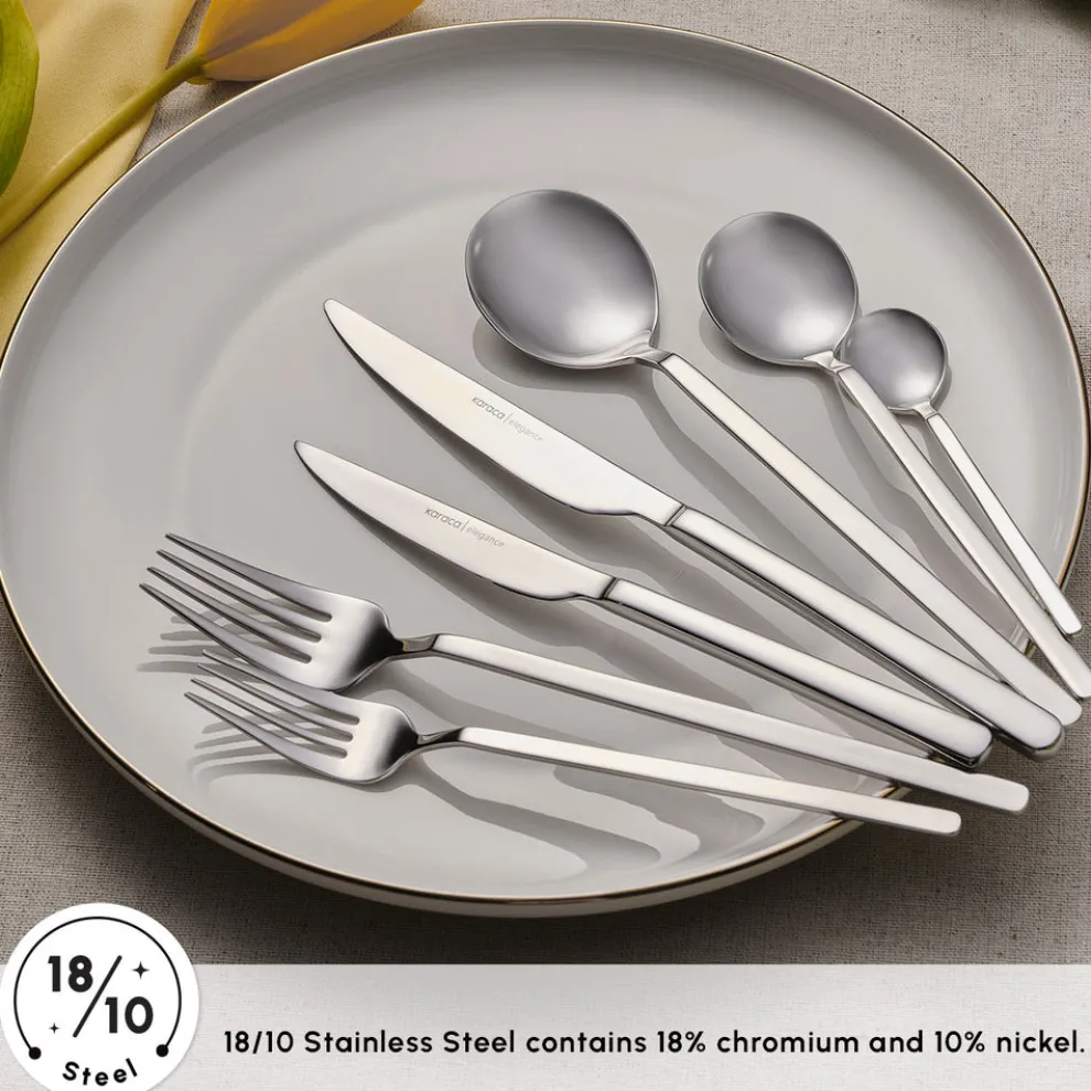 Karaca Gale 84-Piece Stainless Steel Cutlery Set for 12 People, Platin