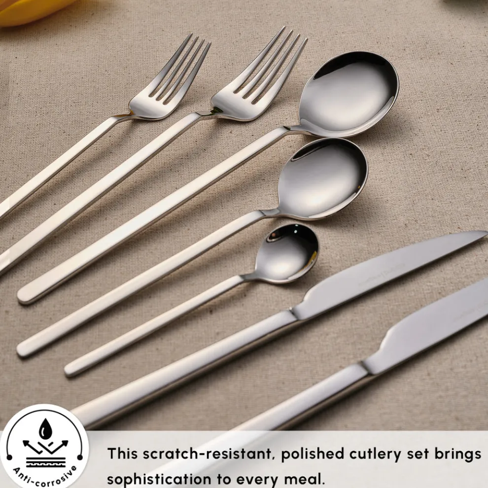 Karaca Gale 84-Piece Stainless Steel Cutlery Set for 12 People, Platin
