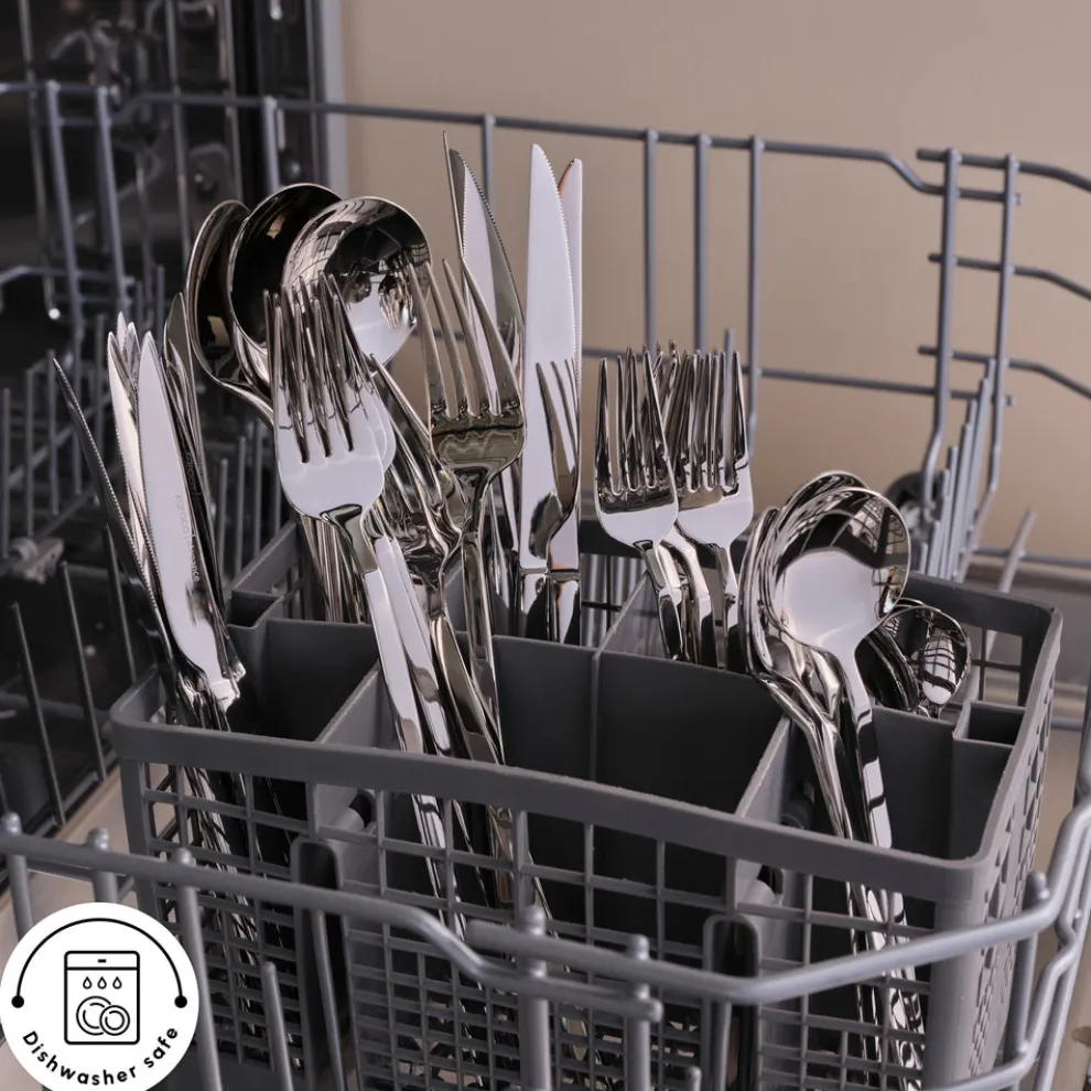 Karaca Gale 84-Piece Stainless Steel Cutlery Set for 12 People, Platin