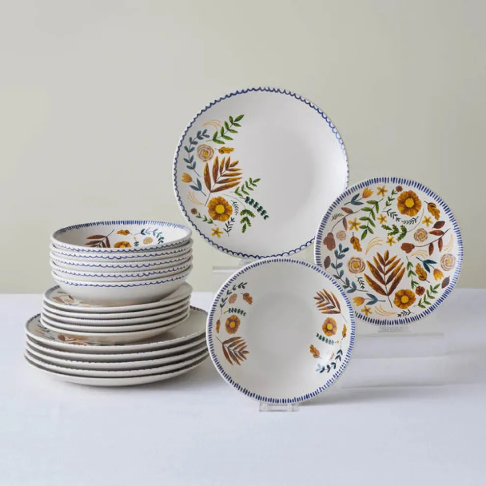 Karaca Gardenya 18-Piece Stoneware Dinner Set for 6 People, Multi