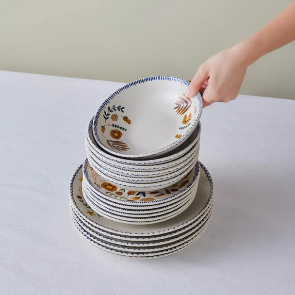 Karaca Gardenya 18-Piece Stoneware Dinner Set for 6 People, Multi