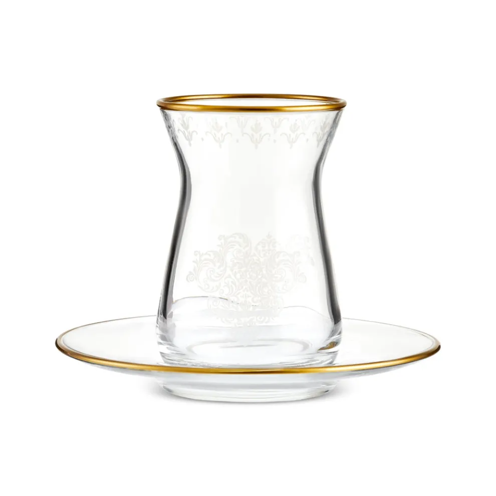 Karaca Gent 12-Piece Turkish Tea Set for 6 People, 132ml, Gold