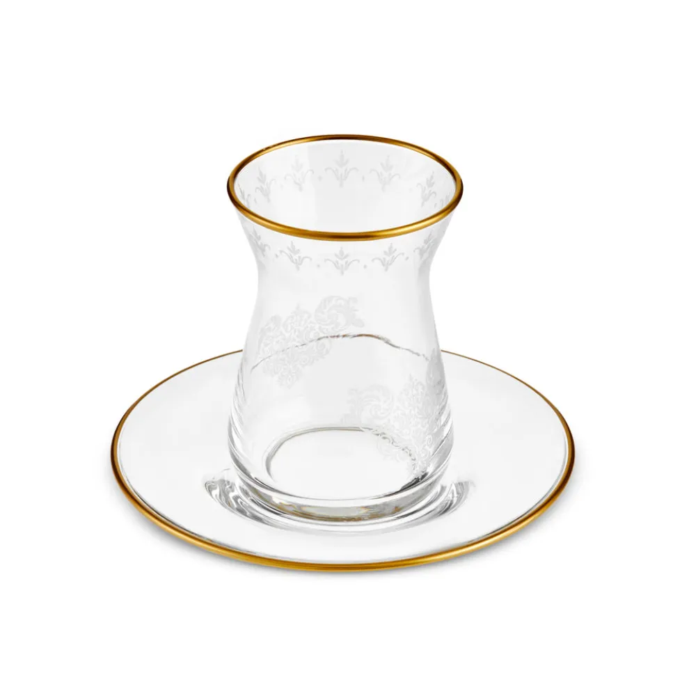 Karaca Gent 12-Piece Turkish Tea Set for 6 People, 132ml, Gold