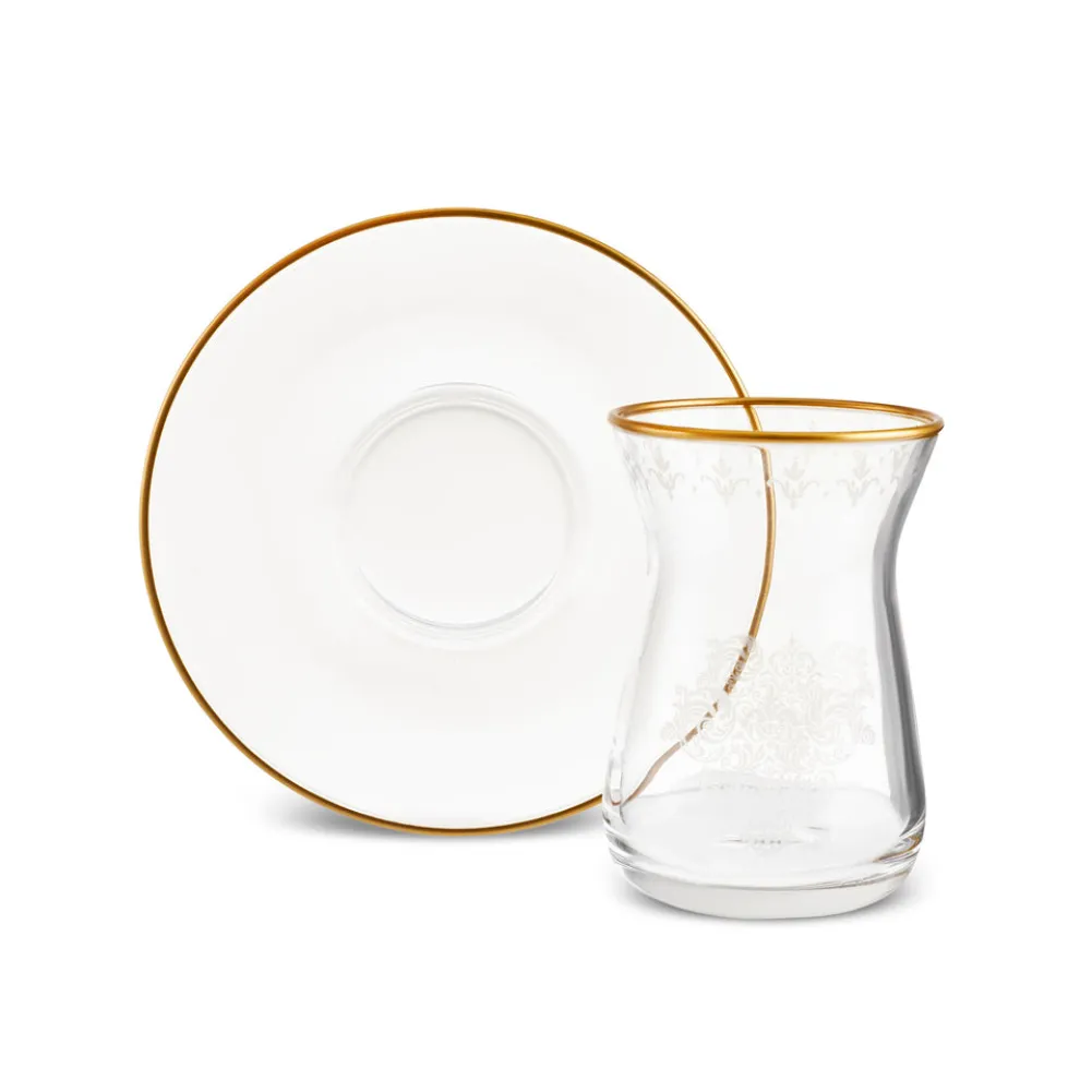 Karaca Gent 12-Piece Turkish Tea Set for 6 People, 132ml, Gold
