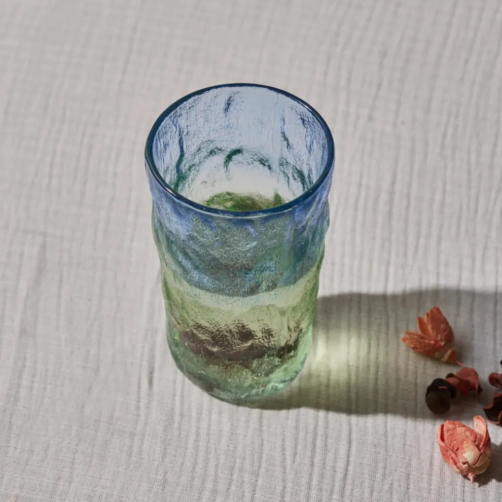 Karaca Glacier Glass Highball Glass, 383ml, Transparent Blue Green