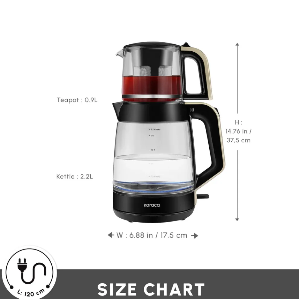 Karaca Glass Tea XL 2 in 1 Tea Maker Kettle, 1900W, Cream
