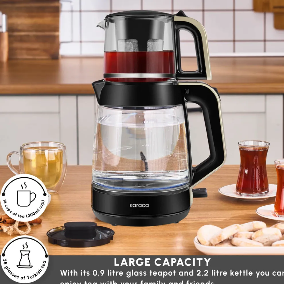 Karaca Glass Tea XL 2 in 1 Tea Maker Kettle, 1900W, Cream