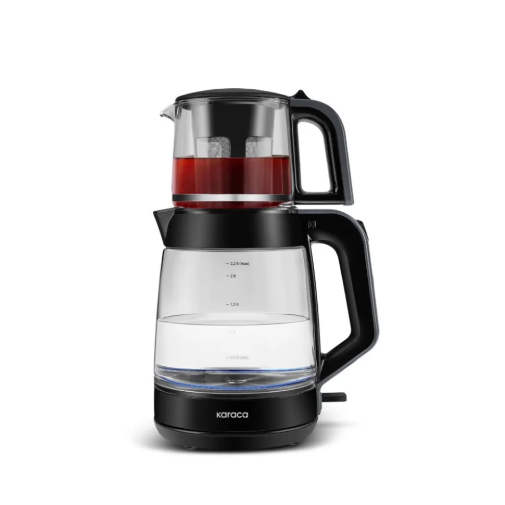 Karaca Glass Tea XL 2 in 1 Tea Maker Kettle, 1900W, Shiny Black