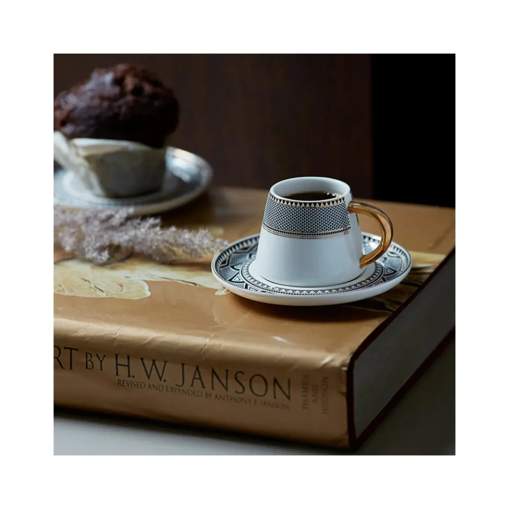 Karaca Globe 4 Piece Porcelain Espresso Turkish Coffee Cup Set for 2 People, 80ml, Multi