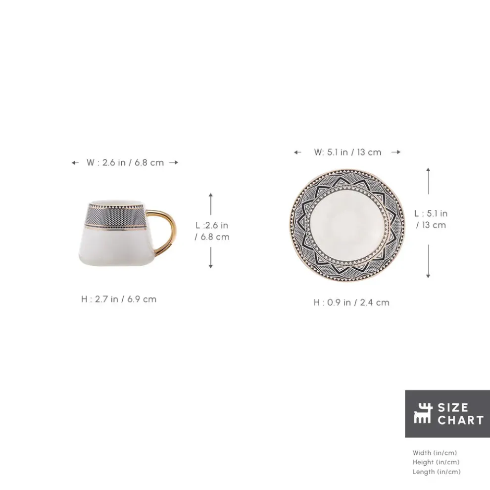 Karaca Globe 12-Piece Porcelain Espresso Turkish Coffee Cup Set for 6 People, 80ml, Multi