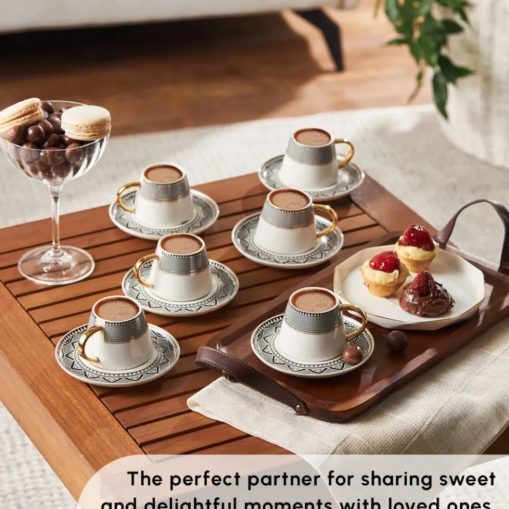 Karaca Globe 12-Piece Porcelain Espresso Turkish Coffee Cup Set for 6 People, 80ml, Multi
