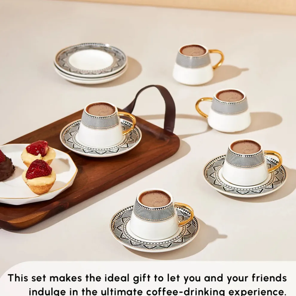 Karaca Globe 12-Piece Porcelain Espresso Turkish Coffee Cup Set for 6 People, 80ml, Multi