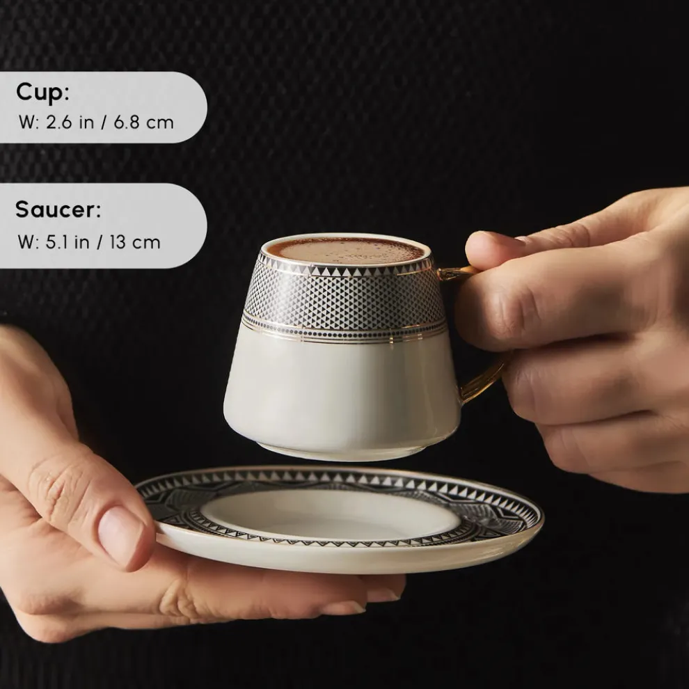 Karaca Globe 12-Piece Porcelain Espresso Turkish Coffee Cup Set for 6 People, 80ml, Multi