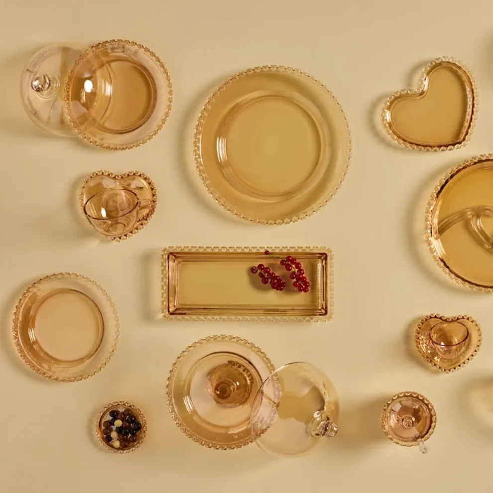 Karaca Glory Glass Heart Side Plate, 18cm, Amber