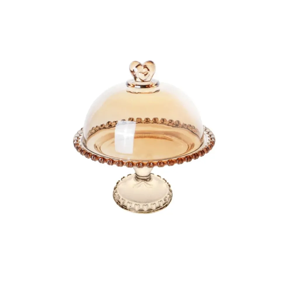 Karaca Glory Glass Cake Dome with Stand, 19cm, Amber