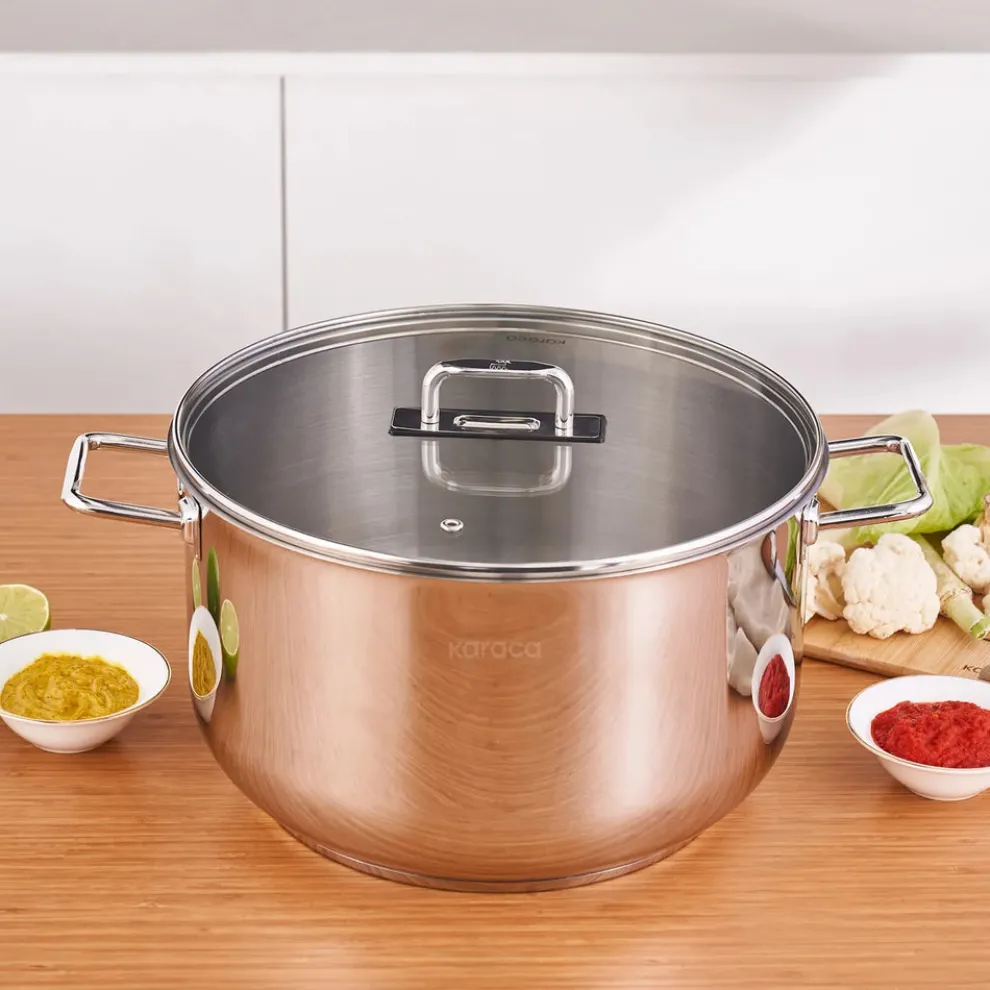 Karaca Grace Stainless Steel Induction Stockpot with Lid, 30cm, Silver