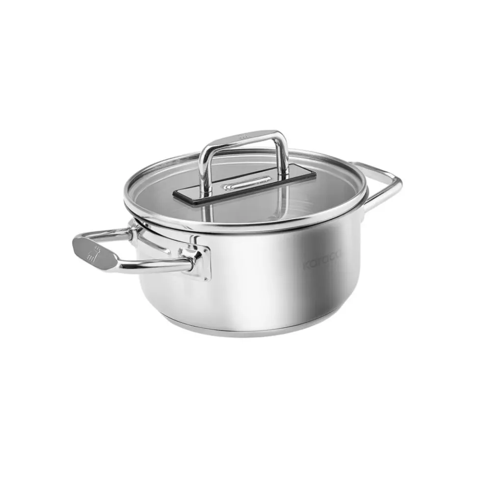Karaca Grace Stainless Steel Induction Stockpot with Lid, 16cm, Silver