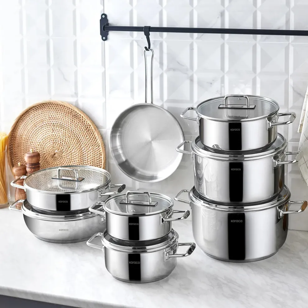 Karaca Grace Stainless Steel Induction Stockpot with Lid, 16cm, Silver