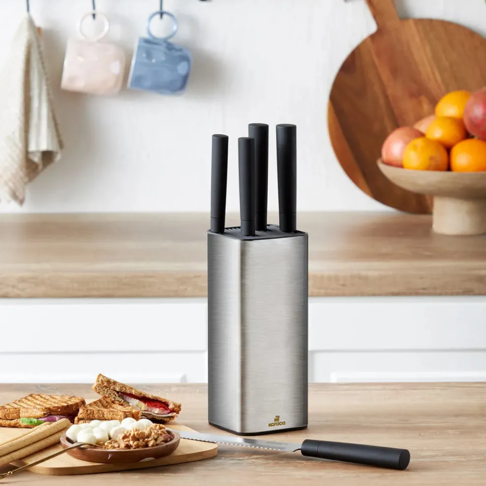 Karaca Grammy Knife Block Set, 5 Piece, Inox Black