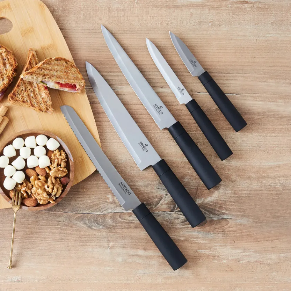 Karaca Grammy Knife Block Set, 5 Piece, Inox Black