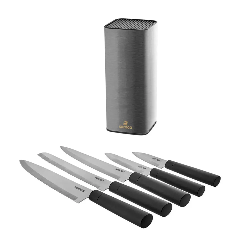 Karaca Grammy Knife Block Set, 5 Piece, Inox Black