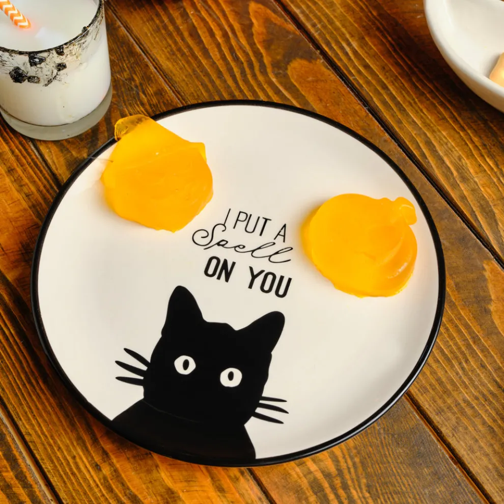 Karaca Halloween Catty Ceramic Side Plate, 20cm, Black White