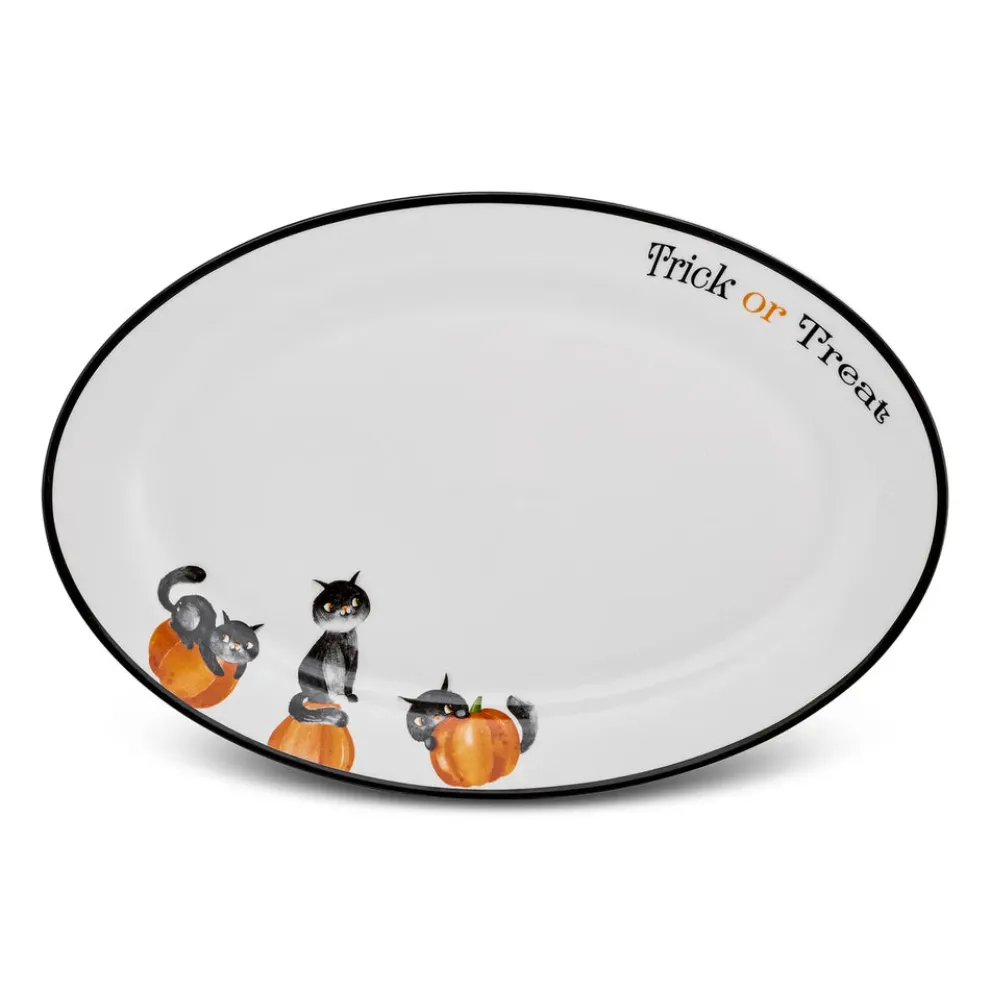 Karaca Halloween Cat Pumpkin Porcelain Serving Platter, 30cm, White Multi