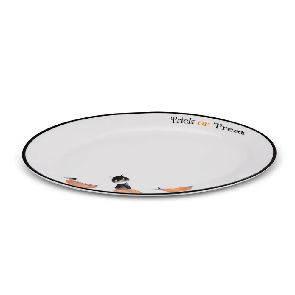 Karaca Halloween Cat Pumpkin Porcelain Serving Platter, 30cm, White Multi