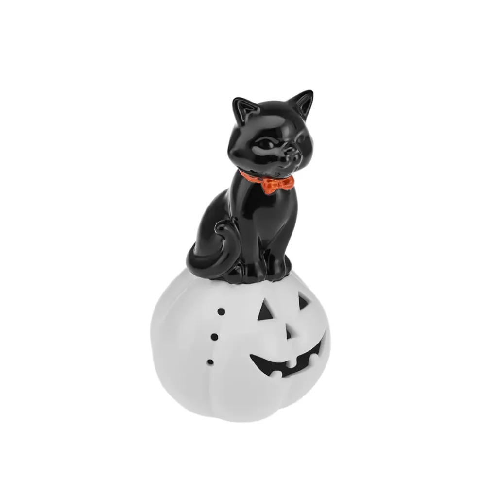 Karaca Halloween Ceramic Led Light Trinket, 20cm, White Black