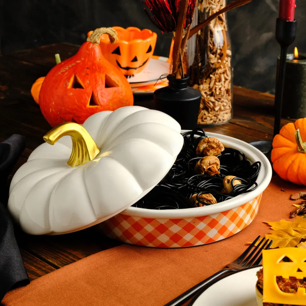 Karaca Halloween Mothers Hand Pumpkin Ceramic Serving Platter, 24cm, Multicolour