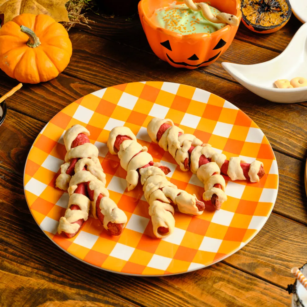 Karaca Halloween Pumpkin Ceramic Serving Platter, 27cm, Orange White