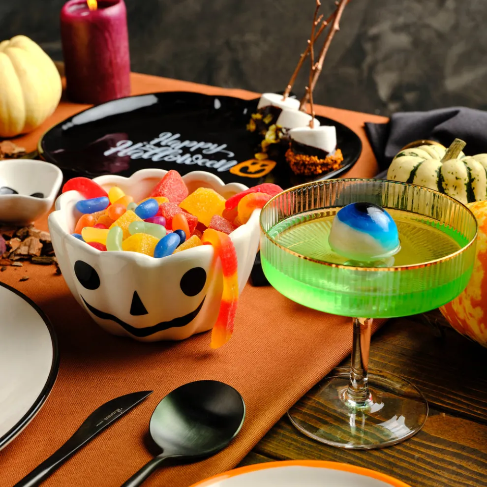 Karaca Halloween Pumpkin Ceramic Snack Bowl, 13cm, White