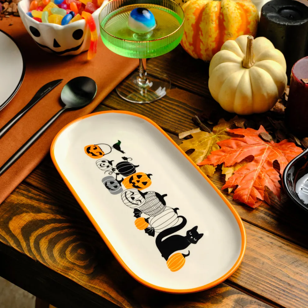 Karaca Halloween Pumpkin Party Ceramic Serving Platter, 29cm, Multicolour