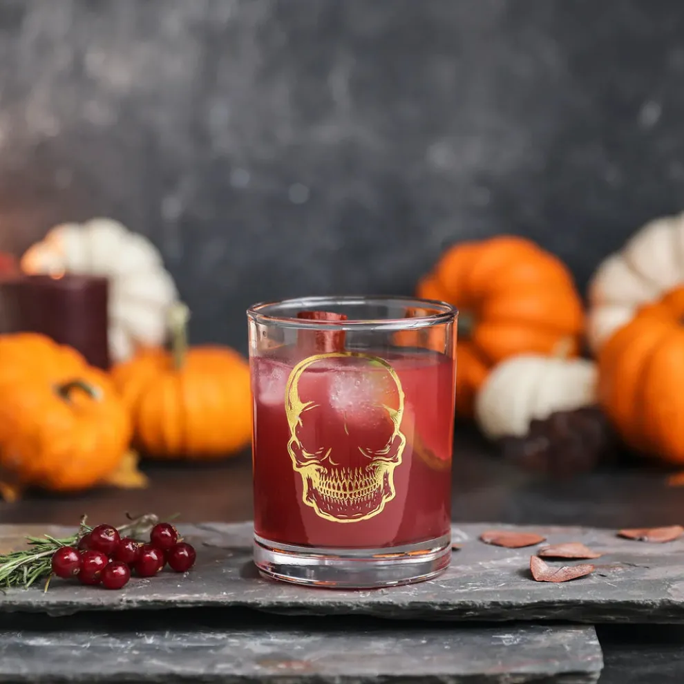 Karaca Halloween Skull Glass Tumbler Glass, 380ml, Transparent Gold
