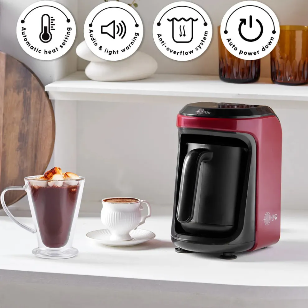 Karaca Hatır Hüps Turkish Coffee Maker and Milk Steamer, 535W, Red