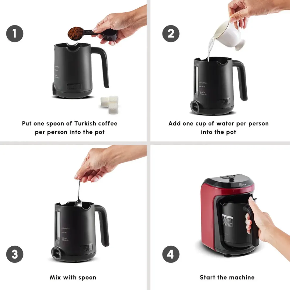 Karaca Hatır Hüps Turkish Coffee Maker and Milk Steamer, 535W, Red