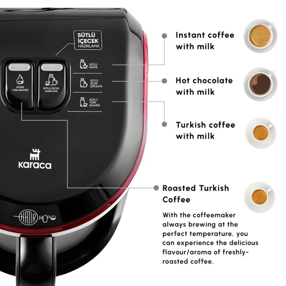 Karaca Hatır Hüps Turkish Coffee Maker and Milk Steamer, 535W, Red