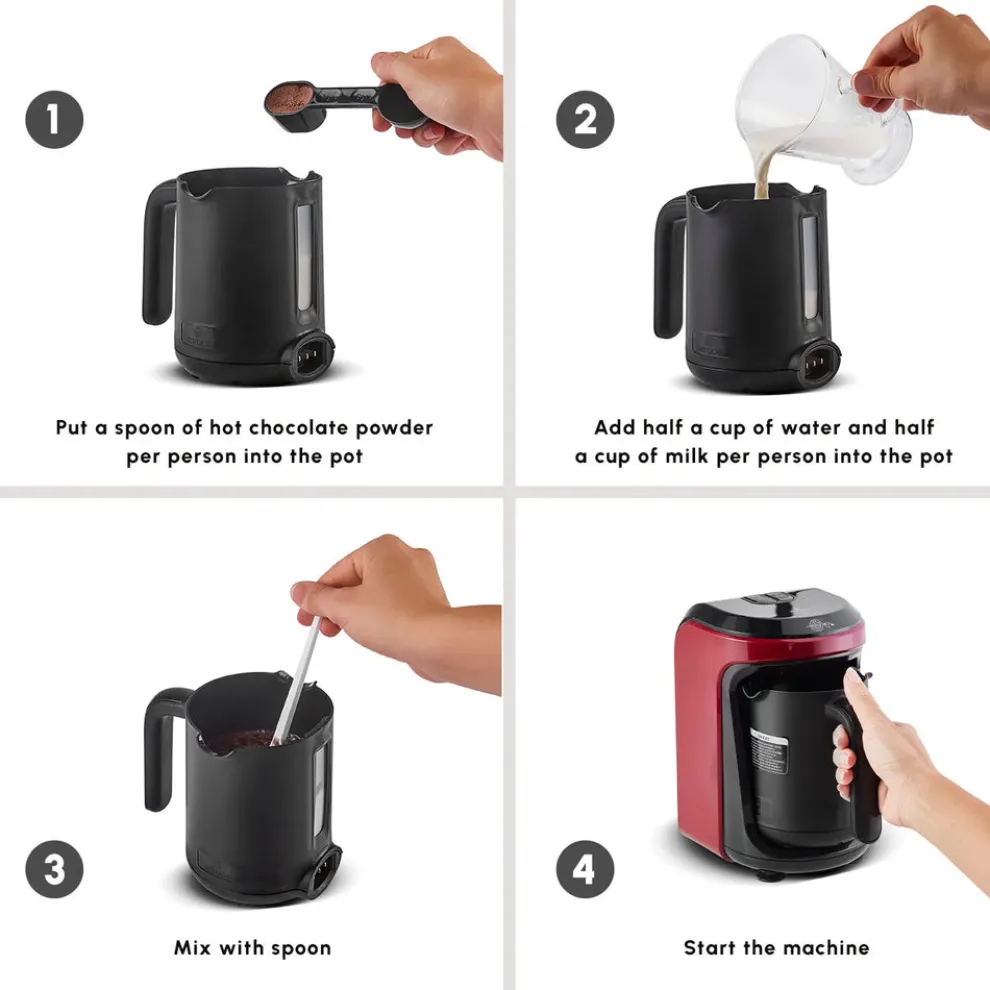 Karaca Hatır Hüps Turkish Coffee Maker and Milk Steamer, 535W, Red