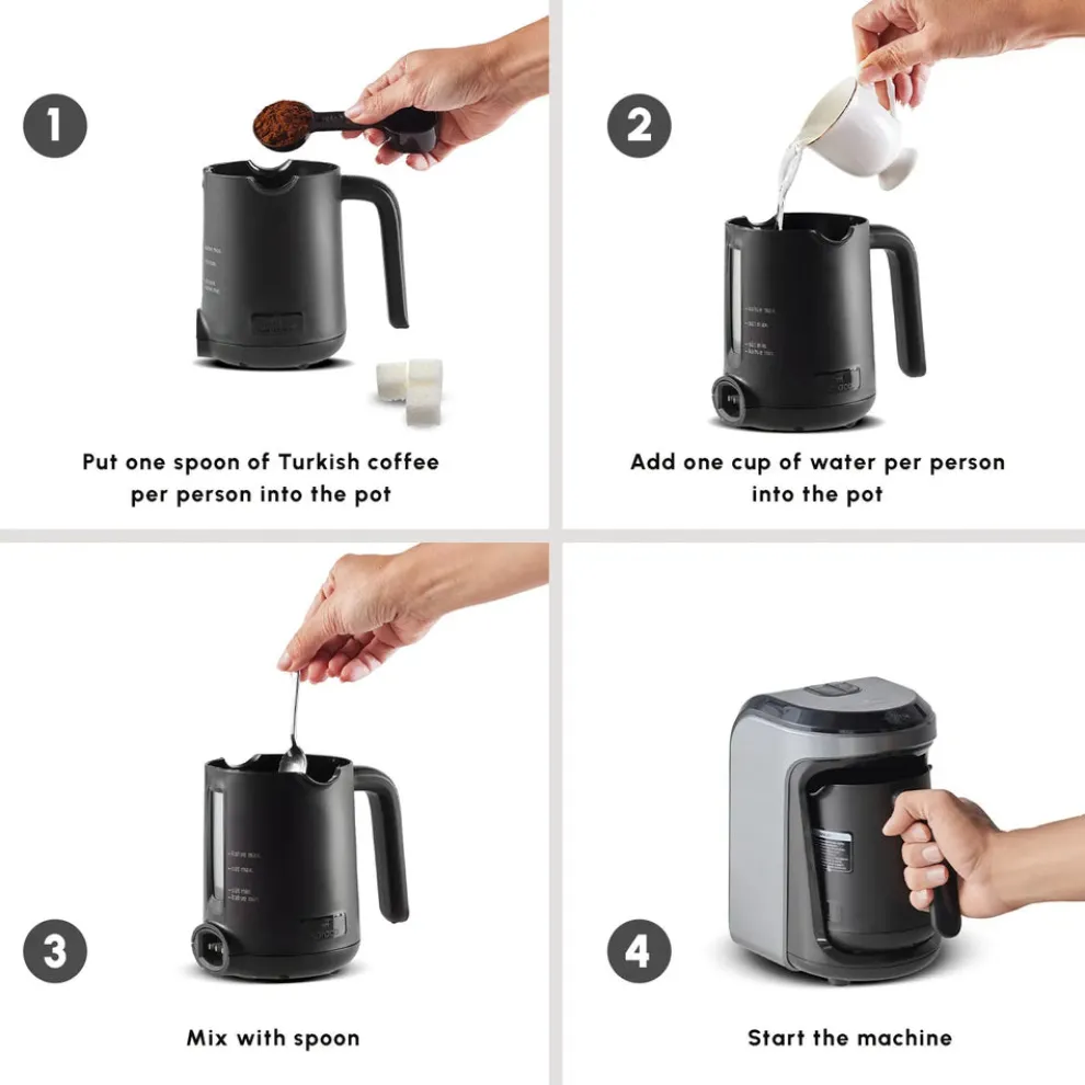 Karaca Hatır Hüps Turkish Coffee Maker and Milk Steamer, 535W, Anthracite